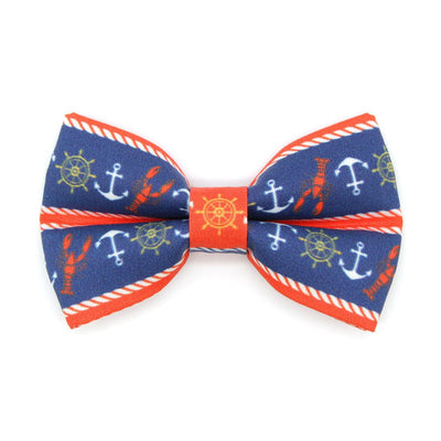 Pet Bow Tie - "Nautical Navy" - Blue Anchor & Lobster Cat Bow /Summer, Sailing, Preppy / For Cats + Small Dogs (One Size)