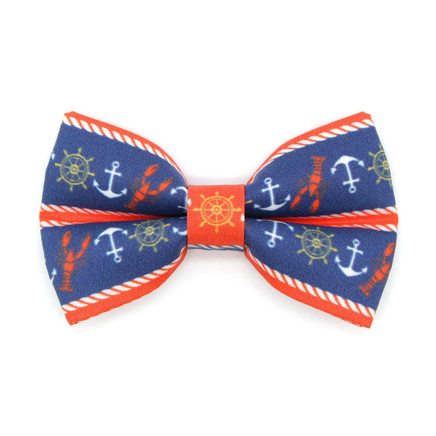 Pet Bow Tie - "Nautical Navy" - Blue Anchor & Lobster Cat Bow /Summer, Sailing, Preppy / For Cats + Small Dogs (One Size)