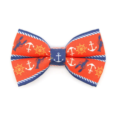 Bow Tie Cat Collar Set - "Nautical Sunset" - Coral Red Anchor & Lobster Cat Collar w/ Matching Bowtie / Cat, Kitten, Small Dog Sizes