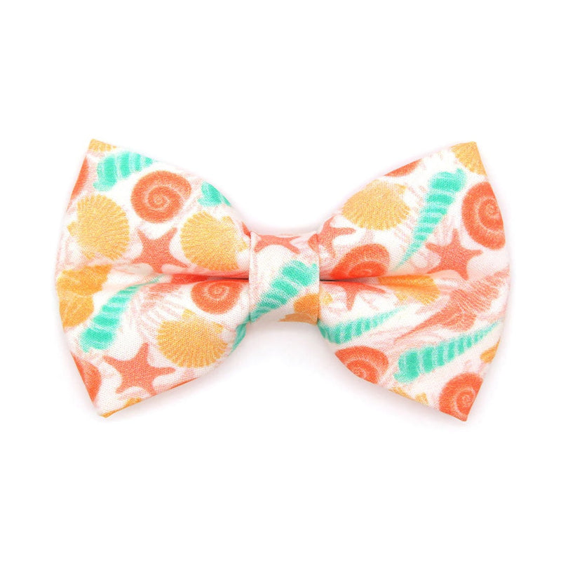 Pet Bow Tie - "Seashell Beach" - Peach, Aqua & Coral Pink Shell Cat Bow / Summer, Ocean / For Cats + Small Dogs (One Size)