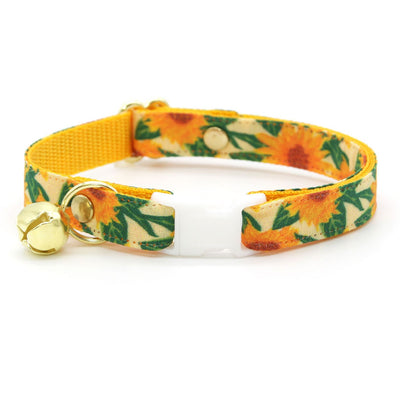 Cat Collar - "Sunflowers" - Yellow Floral Cat Collar / Summer, Fall, Garden / Breakaway Buckle or Non-Breakaway / Cat, Kitten + Small Dog Sizes