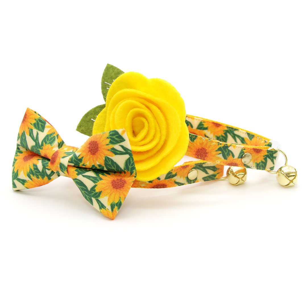 Cat Collar - "Sunflowers" - Yellow Floral Cat Collar / Summer, Fall, Garden / Breakaway Buckle or Non-Breakaway / Cat, Kitten + Small Dog Sizes