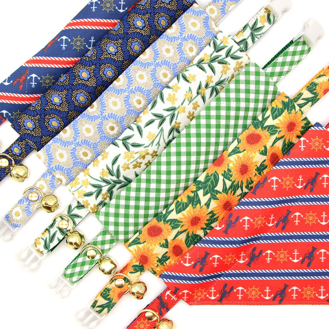 Cat Collar - "Sunflowers" - Yellow Floral Cat Collar / Summer, Fall, Garden / Breakaway Buckle or Non-Breakaway / Cat, Kitten + Small Dog Sizes