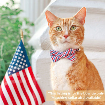 Pet Bow Tie - "Heritage" - Gingham Red White & Blue Plaid Cat Bow / 4th of July, Patriotic, Preppy, Independence Day / For Cats + Small Dogs (One Size)
