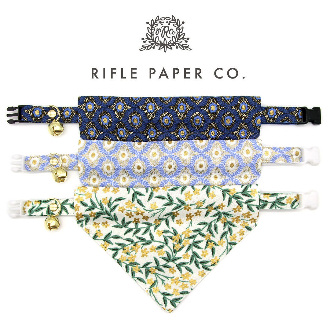 Pet Bandana - "Golden Vine" - Rifle Paper Co® Green Leaf Bandana for Cat + Small Dog / Slide-on Bandana / Over-the-Collar (One Size)