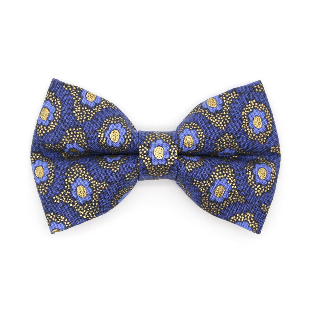 Bow Tie Cat Collar Set - "Santorini" - Rifle Paper Co® Metallic Gold & Blue Cat Collar w/ Matching Bowtie / Cat, Kitten, Small Dog Sizes
