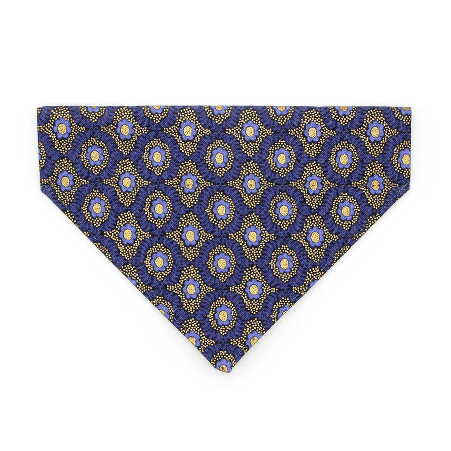 Pet Bandana - "Santorini" - Rifle Paper Co® Metallic Gold & Blue Bandana for Cat + Small Dog / Slide-on Bandana / Over-the-Collar (One Size)