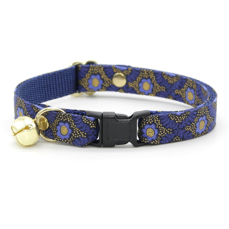 Cat Collar - "Santorini" - Rifle Paper Co® Metallic Gold & Blue Cat Collar / Breakaway Buckle or Non-Breakaway / Cat, Kitten + Small Dog Sizes