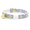 Cat Collar + Flower Set - "Capri" - Rifle Paper Co® Metallic Gold & Periwinkle Cat Collar w/ Ivory Felt Flower (Detachable)