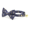 Bow Tie Cat Collar Set - "Santorini" - Rifle Paper Co® Metallic Gold & Blue Cat Collar w/ Matching Bowtie / Cat, Kitten, Small Dog Sizes