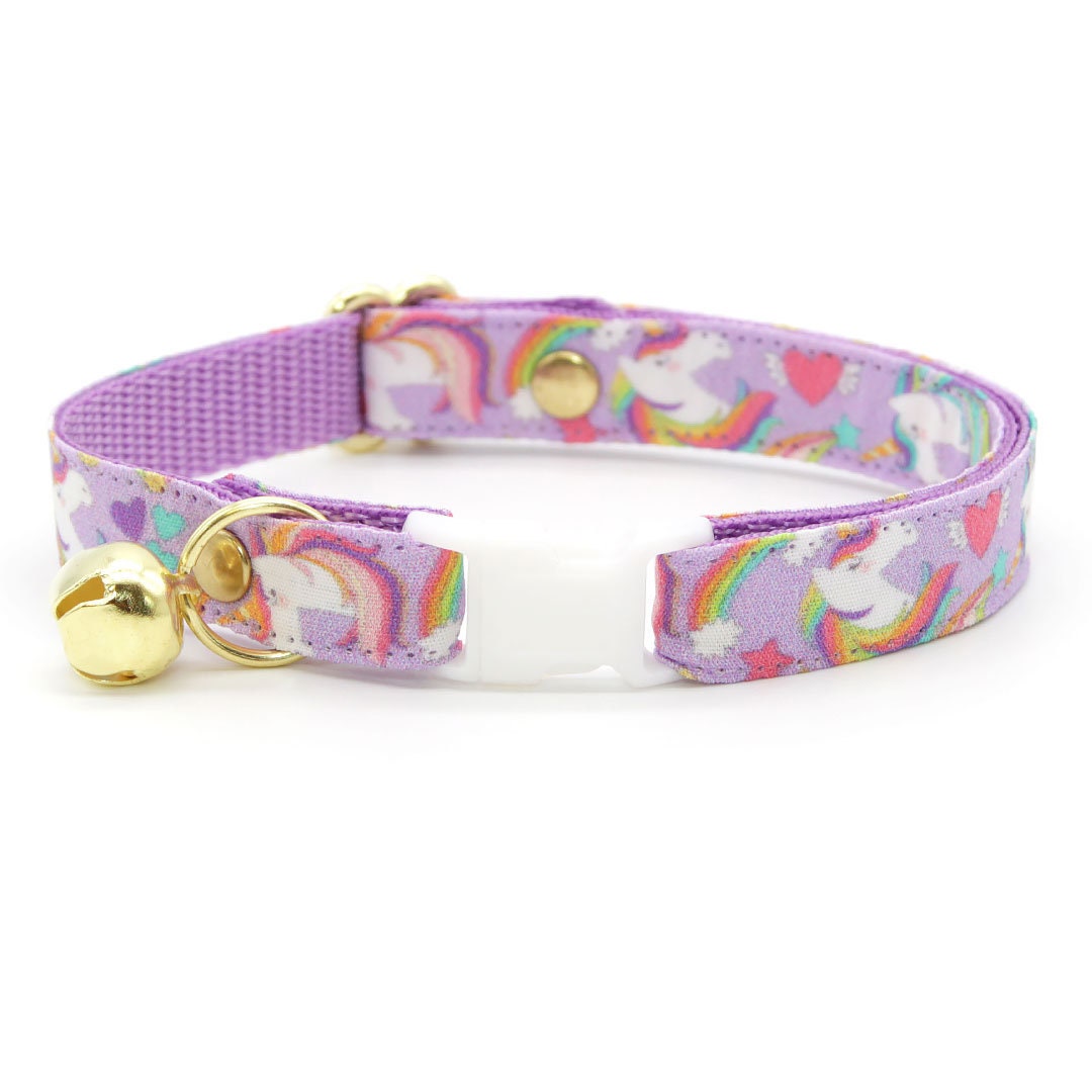 Bow Tie Cat Collar Set - "Unicorn Fantasy" - Magical Unicorns Light Purple Cat Collar w/ Matching Bowtie / Cat, Kitten, Small Dog Sizes