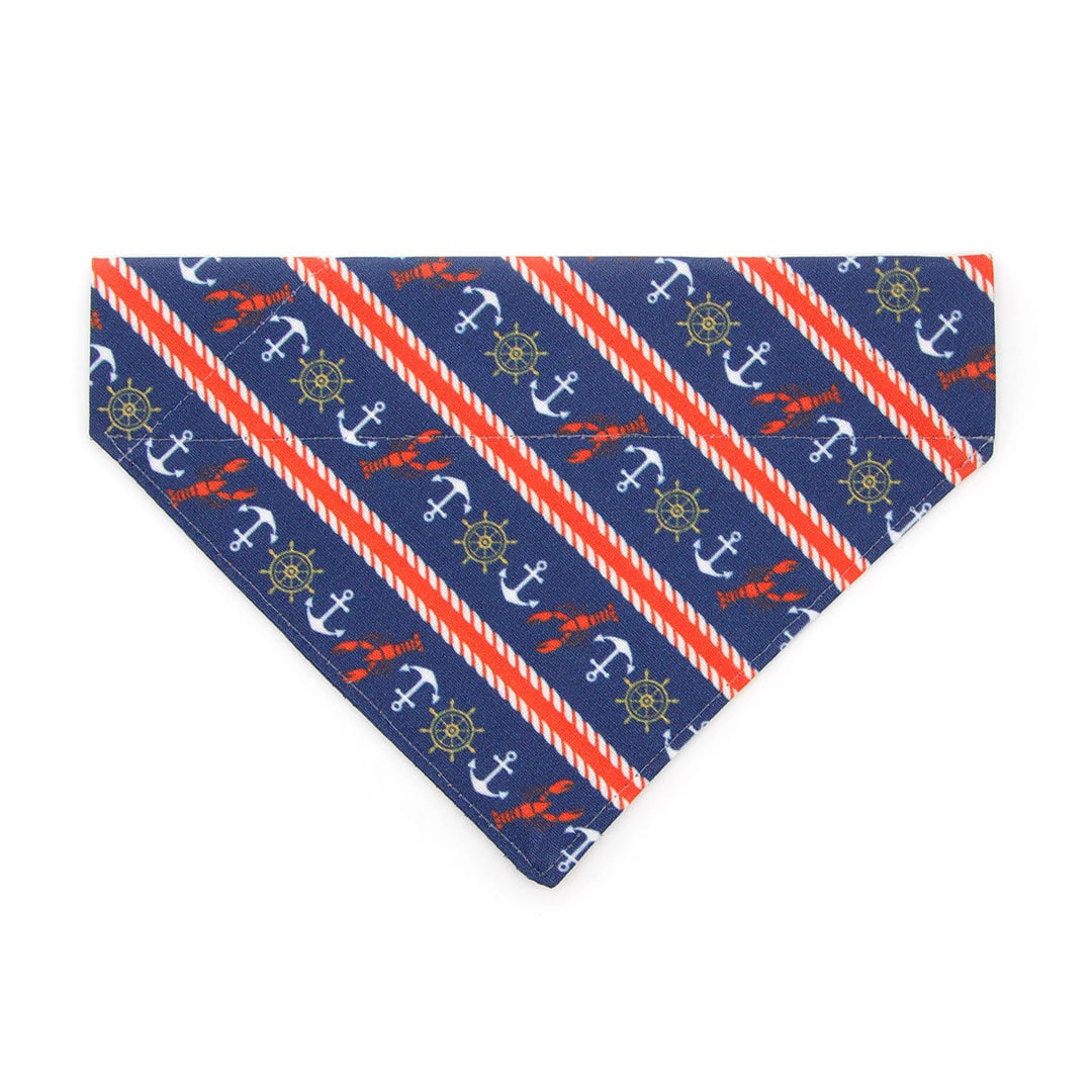 Pet Bandana - "Nautical Navy" - Blue Anchor & Lobster Bandana for Cat + Small Dog / Slide-on Bandana / Over-the-Collar (One Size)