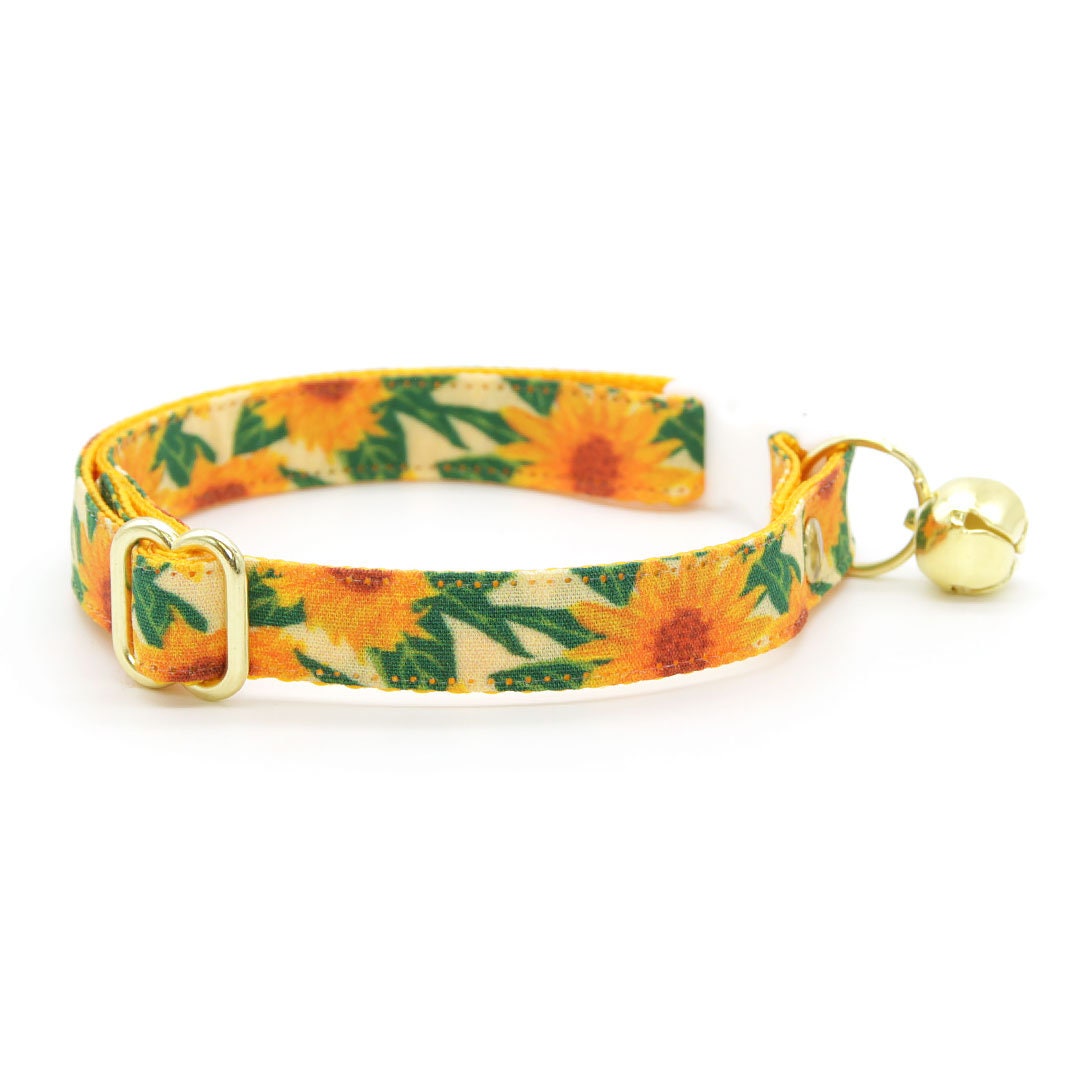Cat Collar - "Sunflowers" - Yellow Floral Cat Collar / Summer, Fall, Garden / Breakaway Buckle or Non-Breakaway / Cat, Kitten + Small Dog Sizes