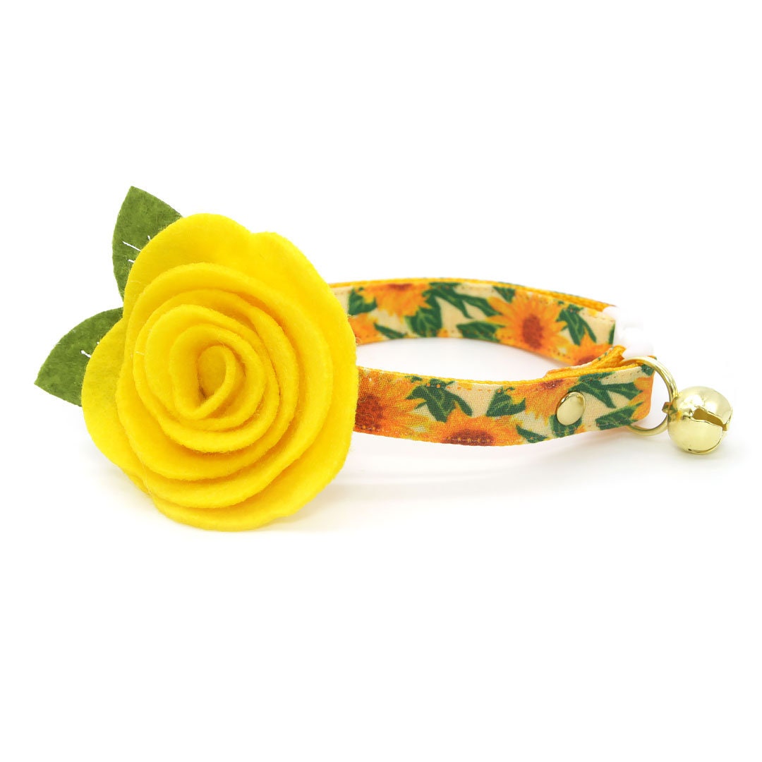 Cat Collar - "Sunflowers" - Yellow Floral Cat Collar / Summer, Fall, Garden / Breakaway Buckle or Non-Breakaway / Cat, Kitten + Small Dog Sizes