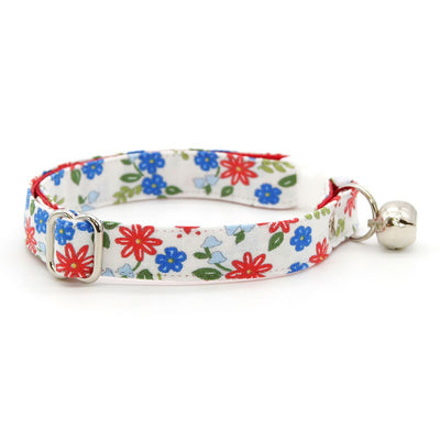 Bow Tie Cat Collar Set - "Home Sweet Home" - Red & Blue Floral Cat Collar w/ Matching Bowtie / Patriotic, 4th of July / Independence Day / Cat, Kitten, Small Dog Sizes