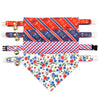 Pet Bandana - "Home Sweet Home" - Red & Blue Floral Bandana for Cat + Small Dog / Patriotic, Independence Day / Slide-on Bandana / Over-the-Collar (One Size)