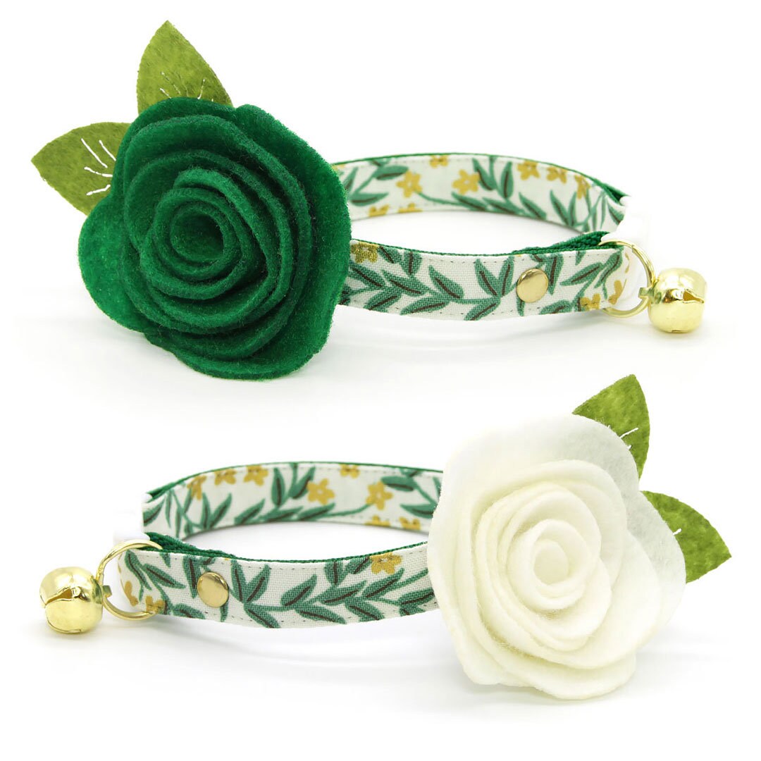 Cat Collar - "Golden Vine" - Rifle Paper Co® Green Leaf Cat Collar / Spring, Summer, Fall, Nature, Forest / Breakaway Buckle or Non-Breakaway / Cat, Kitten + Small Dog Sizes