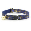 Cat Collar + Flower Set - "Santorini" - Rifle Paper Co® Metallic Gold & Blue Cat Collar w/ Sky Blue Felt Flower (Detachable)