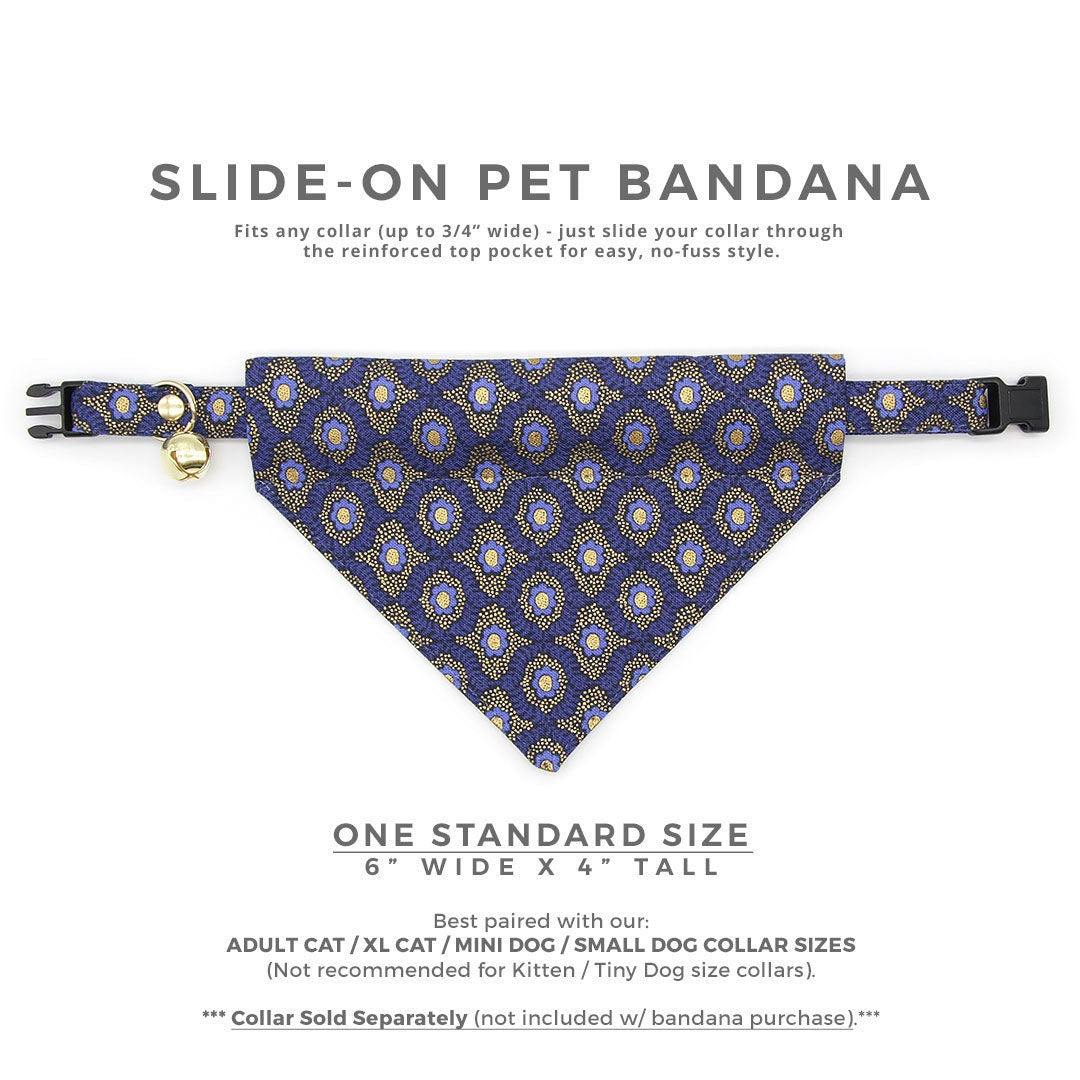 Pet Bandana - "Santorini" - Rifle Paper Co® Metallic Gold & Blue Bandana for Cat + Small Dog / Slide-on Bandana / Over-the-Collar (One Size)