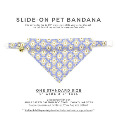Pet Bandana - "Capri" - Rifle Paper Co® Metallic Gold & Periwinkle Bandana for Cat + Small Dog / Slide-on Bandana / Over-the-Collar (One Size)
