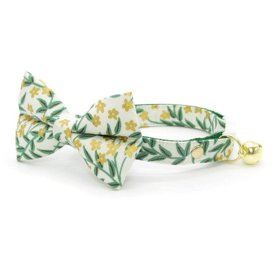 Bow Tie Cat Collar Set - "Golden Vine" - Rifle Paper Co® Green Leaf Cat Collar w/ Matching Bowtie / Cat, Kitten, Small Dog Sizes