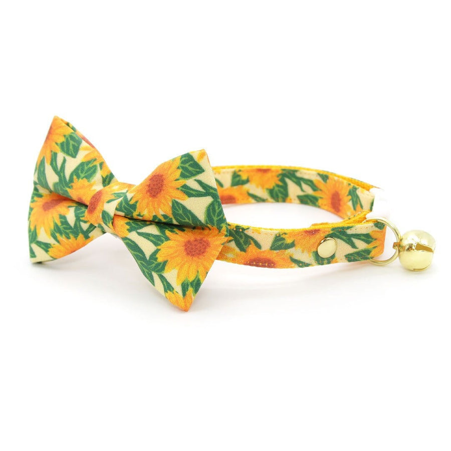 Bow Tie Cat Collar Set - "Sunflowers" - Yellow Floral Cat Collar w/ Matching Bowtie / Cat, Kitten, Small Dog Sizes