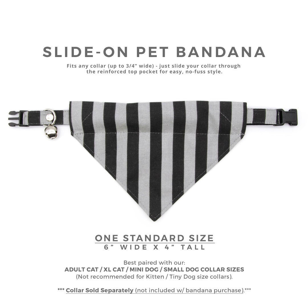 Pet Bandana - "Unexpected Guest" - Black & Gray Striped Bandana for Cat + Small Dog / Halloween / Slide-on Bandana / Over-the-Collar (One Size)