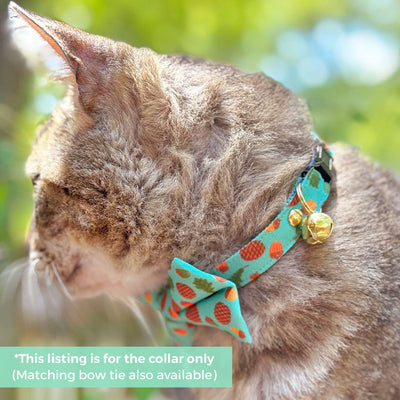 Cat Collar - "Woodland - Sky" - Pine Cones, Leaves & Acorns Turquoise Blue Cat Collar / Breakaway Buckle or Non-Breakaway / Cat, Kitten + Small Dog Sizes