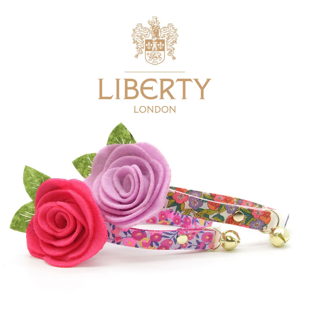 Cat Collar - "Ambrosia" - Liberty of London® Floral Cat Collar / Pink, Purple, Green & Orange / Breakaway Buckle or Non-Breakaway / Cat, Kitten + Small Dog Sizes