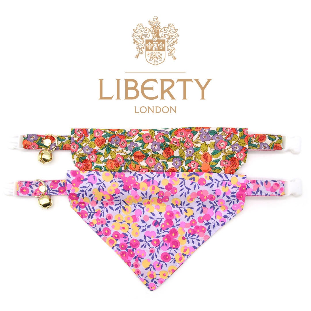 Cat Collar - "Ambrosia" - Liberty of London® Floral Cat Collar / Pink, Purple, Green & Orange / Breakaway Buckle or Non-Breakaway / Cat, Kitten + Small Dog Sizes