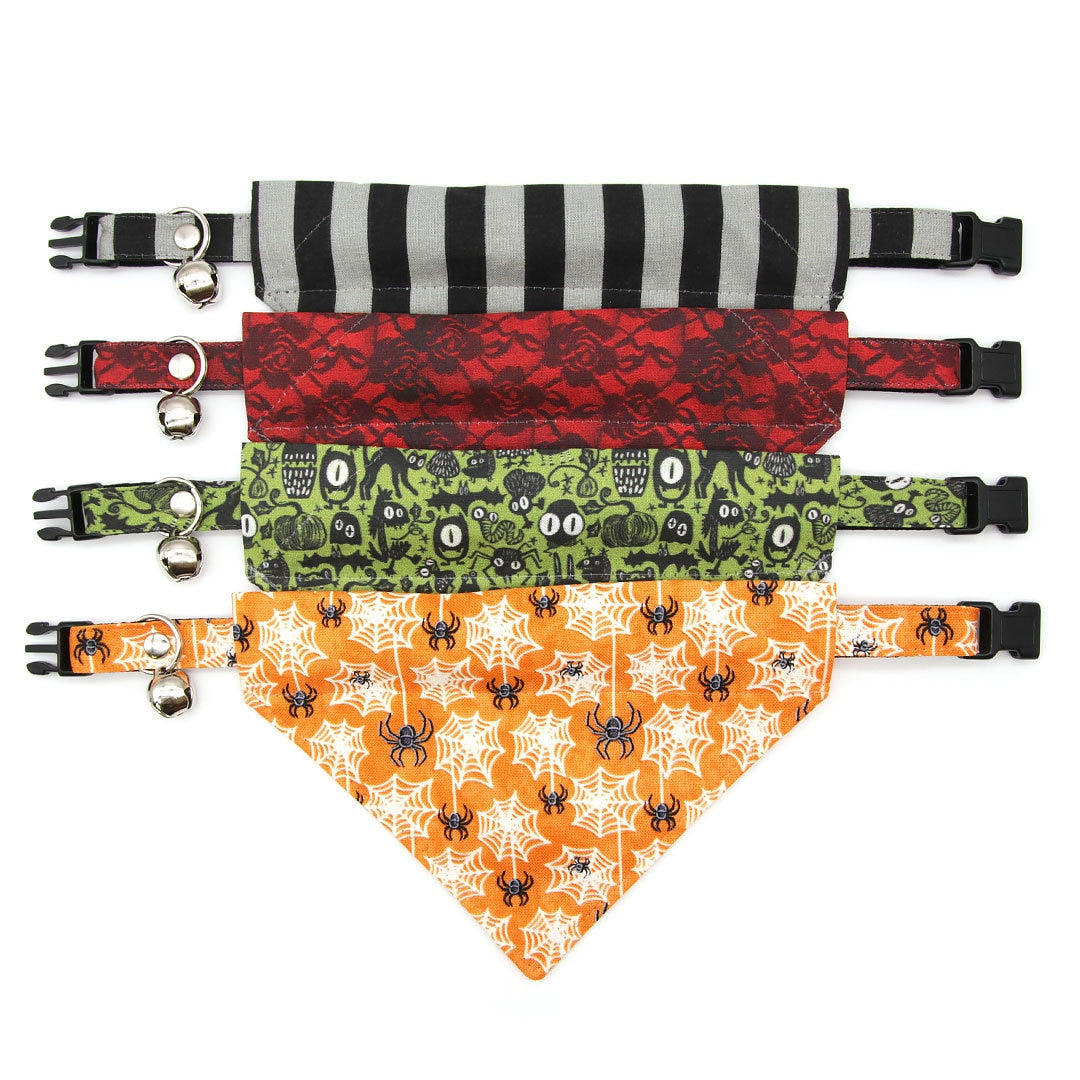Cat Collar - "Unexpected Guest" - Black & Gray Striped Cat Collar / Halloween / Beetlejuice / Breakaway Buckle or Non-Breakaway / Cat, Kitten + Small Dog Sizes