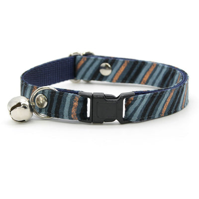 Bow Tie Cat Collar Set - "Wavelength - Smoke" - Blue, Copper & Black Cat Collar w/ Matching Bowtie / Cat, Kitten, Small Dog Sizes