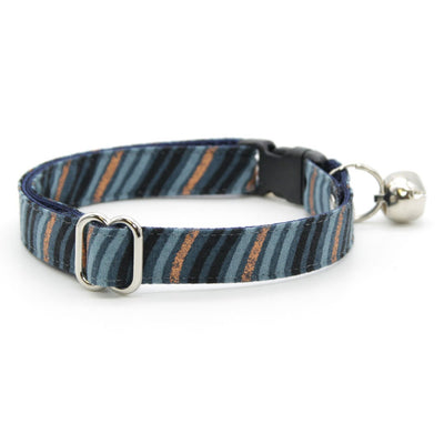 Bow Tie Cat Collar Set - "Wavelength - Smoke" - Blue, Copper & Black Cat Collar w/ Matching Bowtie / Cat, Kitten, Small Dog Sizes