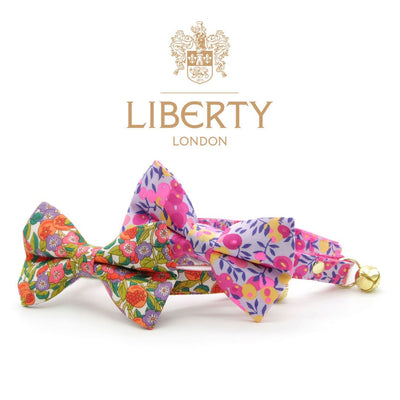 Pet Bow Tie - "Margeaux" - Liberty Of London® Neon Pink & Purple Floral Cat Bow / For Cats + Small Dogs (One Size)