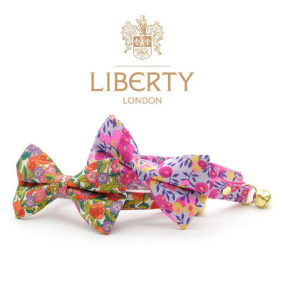 Pet Bow Tie - "Ambrosia" - Liberty Of London® Floral Cat Bow / Purple, Green & Orange / For Cats + Small Dogs (One Size)