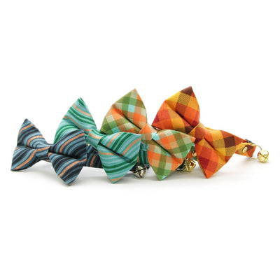 Pet Bow Tie - "Wavelength - Jade" - Green, Copper & Mint Cat Bow / For Cats + Small Dogs (One Size)