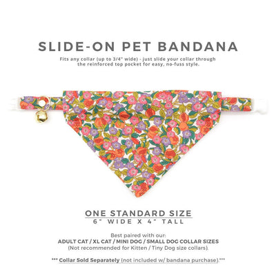 Pet Bandana - "Ambrosia" - Liberty Of London® Floral Bandana for Cat + Small Dog / Purple, Green & Orange / Slide-on Bandana / Over-the-Collar (One Size)