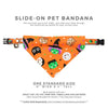 Pet Bandana - "Monster Party" - Halloween Orange Bandana for Cat + Small Dog / Witch, Frankenstein, Mummy / Slide-on Bandana / Over-the-Collar (One Size)