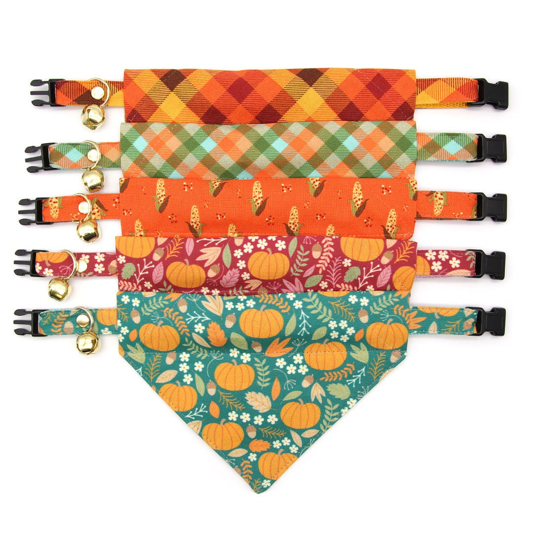 Pet Bandana - "Pumpkin Patch - Cranberry" - Burgundy Autumn Harvest Bandana for Cat + Small Dog / Slide-on Bandana / Over-the-Collar (One Size)