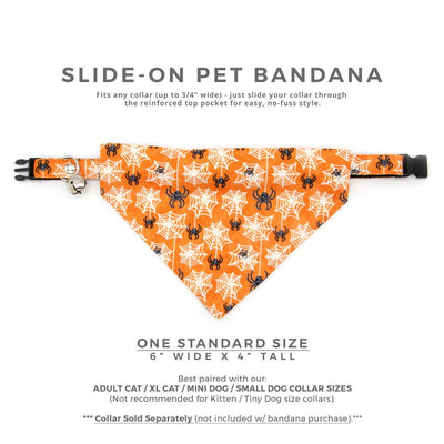 Pet Bandana - "Spooky Spiderwebs" - Halloween Glow-in-the-Dark Bandana for Cat + Small Dog / Slide-on Bandana / Over-the-Collar (One Size)