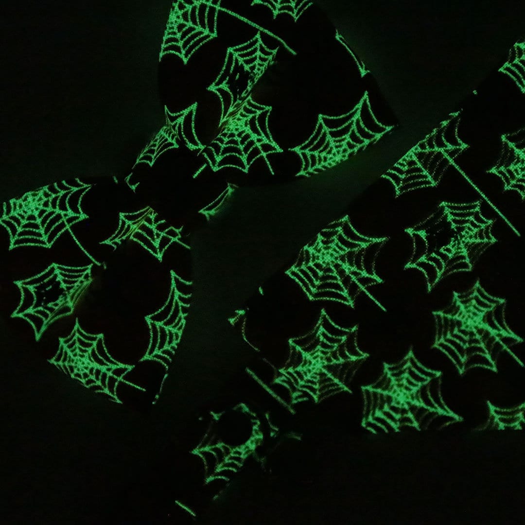 Pet Bandana - "Spooky Spiderwebs" - Halloween Glow-in-the-Dark Bandana for Cat + Small Dog / Slide-on Bandana / Over-the-Collar (One Size)