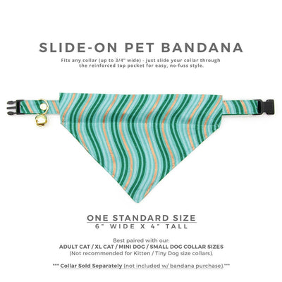 Pet Bandana - "Wavelength - Jade" - Green, Copper & Mint Bandana for Cat + Small Dog / Slide-on Bandana / Over-the-Collar (One Size)