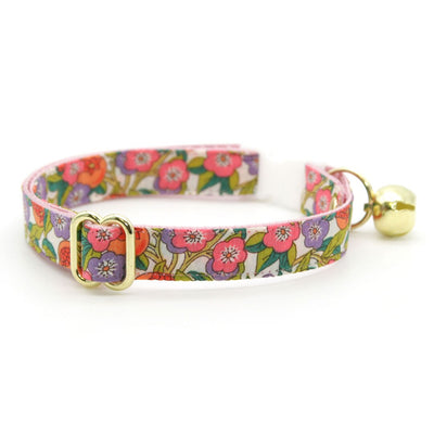 Cat Collar + Flower Set - "Ambrosia" - Liberty Of London® Floral Cat Collar w/ Fuchsia Felt Flower (Detachable)