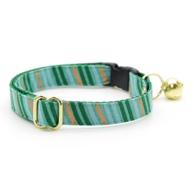 Cat Collar + Flower Set - "Wavelength - Jade" - Green, Copper & Mint Cat Collar w/ Mint Felt Flower (Detachable)