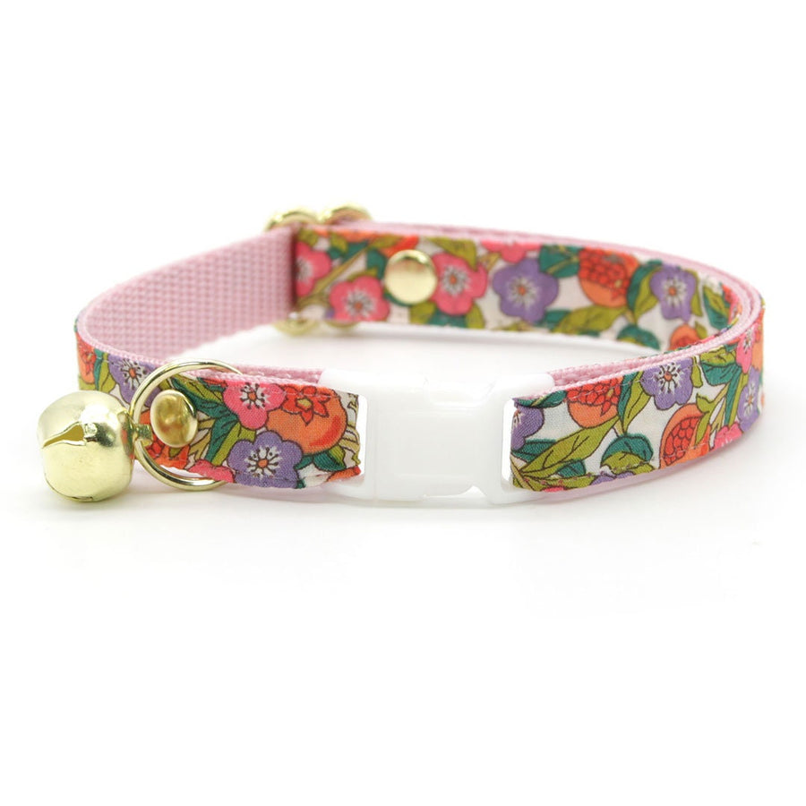 Cat Collar - "Ambrosia" - Liberty of London® Floral Cat Collar / Pink, Purple, Green & Orange / Breakaway Buckle or Non-Breakaway / Cat, Kitten + Small Dog Sizes