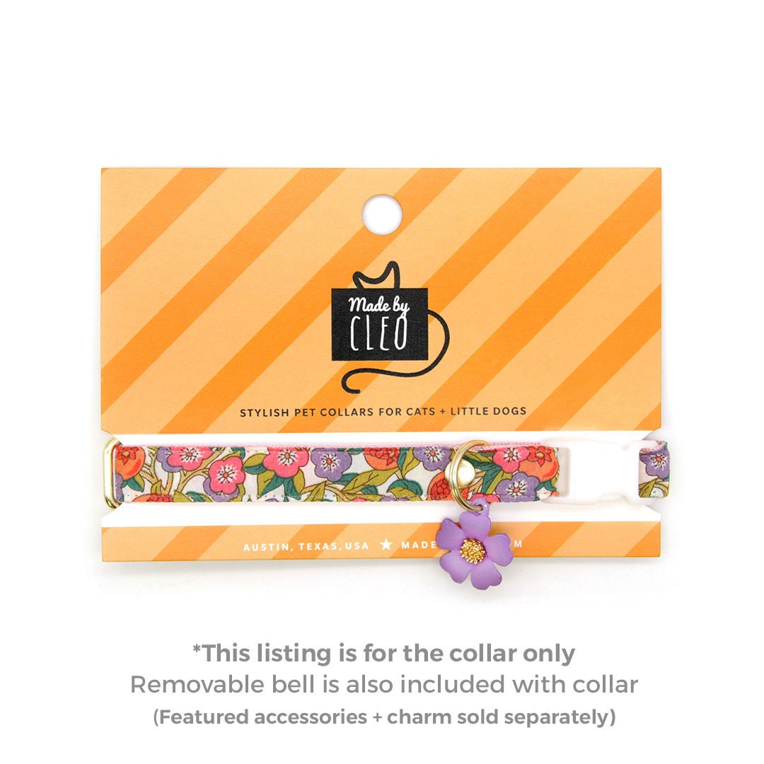 Cat Collar - "Ambrosia" - Liberty of London® Floral Cat Collar / Pink, Purple, Green & Orange / Breakaway Buckle or Non-Breakaway / Cat, Kitten + Small Dog Sizes
