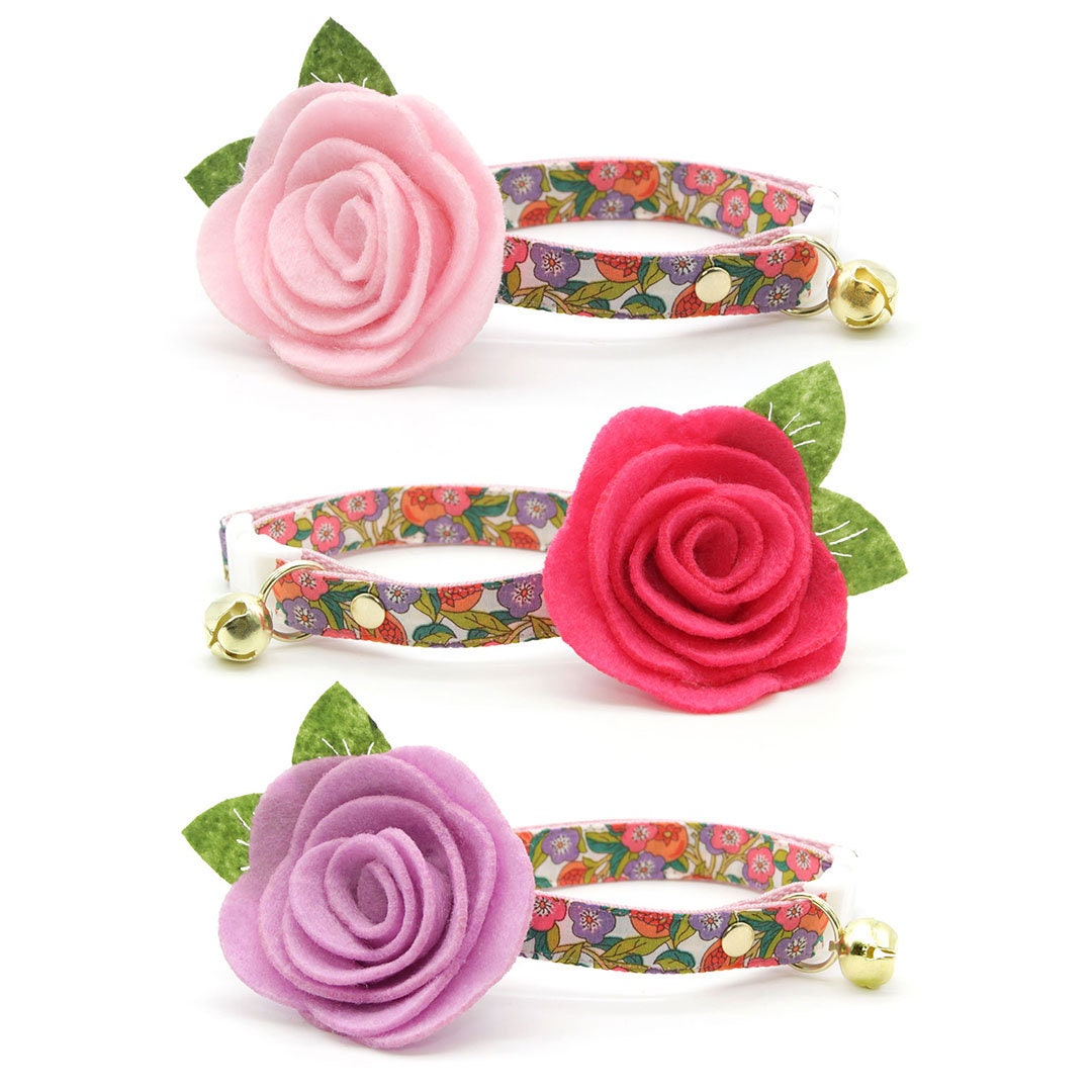 Cat Collar - "Ambrosia" - Liberty of London® Floral Cat Collar / Pink, Purple, Green & Orange / Breakaway Buckle or Non-Breakaway / Cat, Kitten + Small Dog Sizes