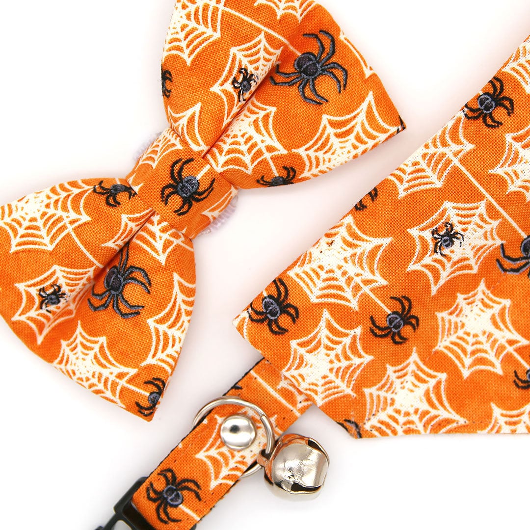 Cat Collar - "Spooky Spiderwebs" - Halloween Glow-in-the-Dark Spider Cat Collar / Breakaway Buckle or Non-Breakaway / Cat, Kitten + Small Dog Sizes