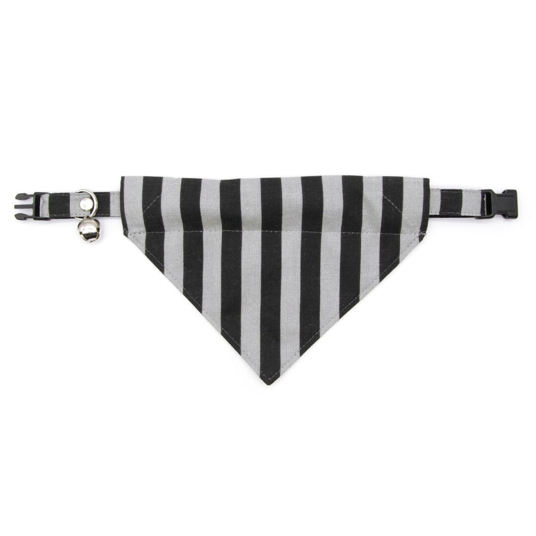 Cat Collar - "Unexpected Guest" - Black & Gray Striped Cat Collar / Halloween / Beetlejuice / Breakaway Buckle or Non-Breakaway / Cat, Kitten + Small Dog Sizes