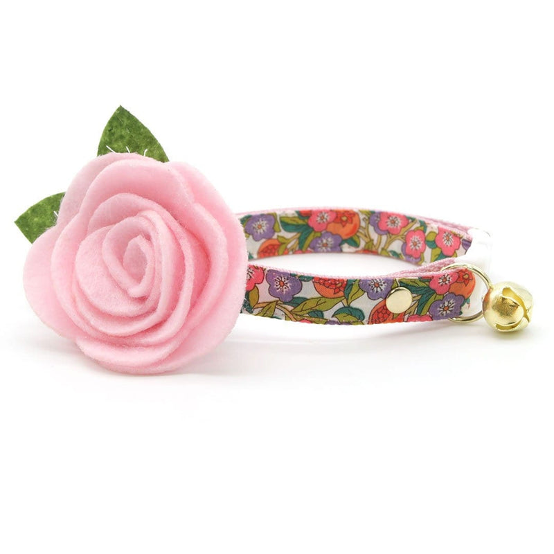 Cat Collar + Flower Set - "Ambrosia" - Liberty Of London® Floral Cat Collar w/ Baby Pink Felt Flower (Detachable)